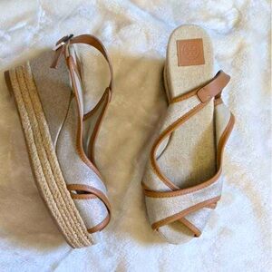 Tory Burch Wedge Sandals Womens 8 Slingback Espadrilles